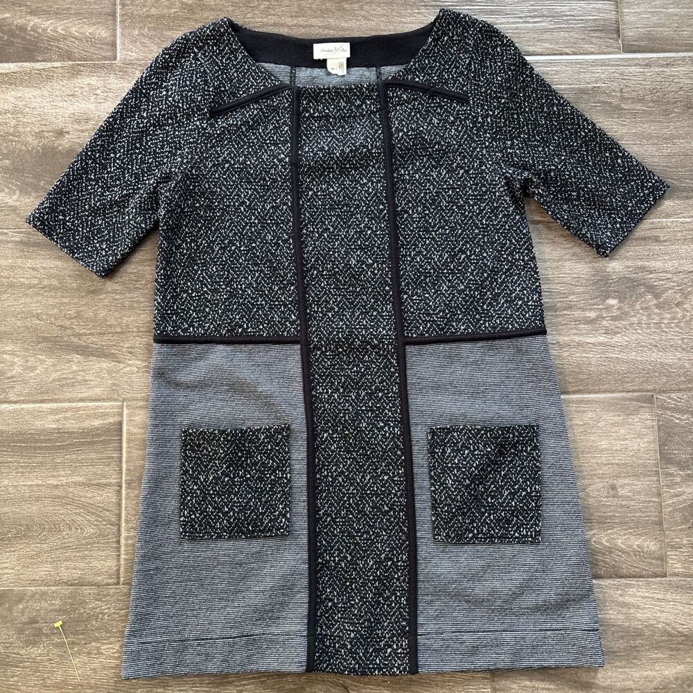 Meadow Rue Anthropologie Women’s XS Tweed Shift Mini Dress Black & Gray EUC